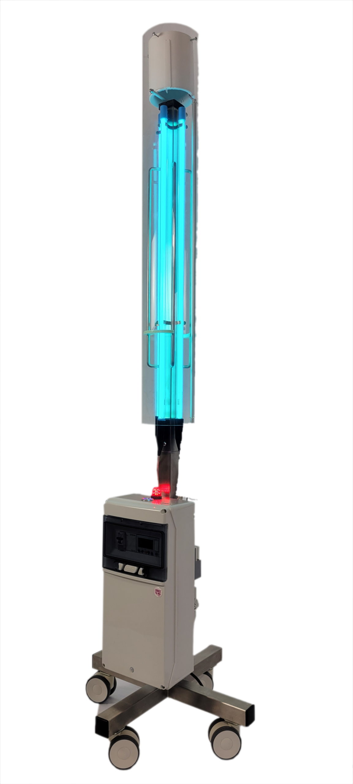 Disinfection tower to disinfect ambient air with UV
